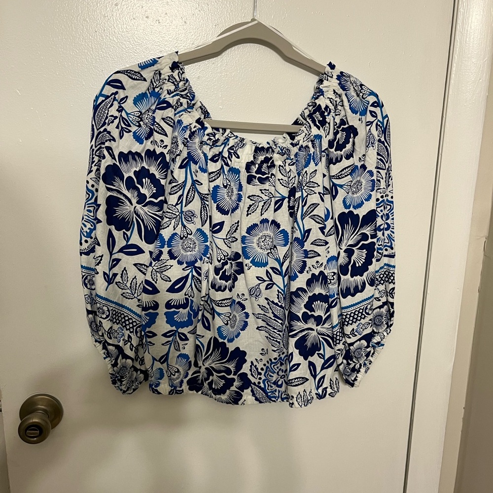 Rachel Zoe Blue and White Floral Blouse